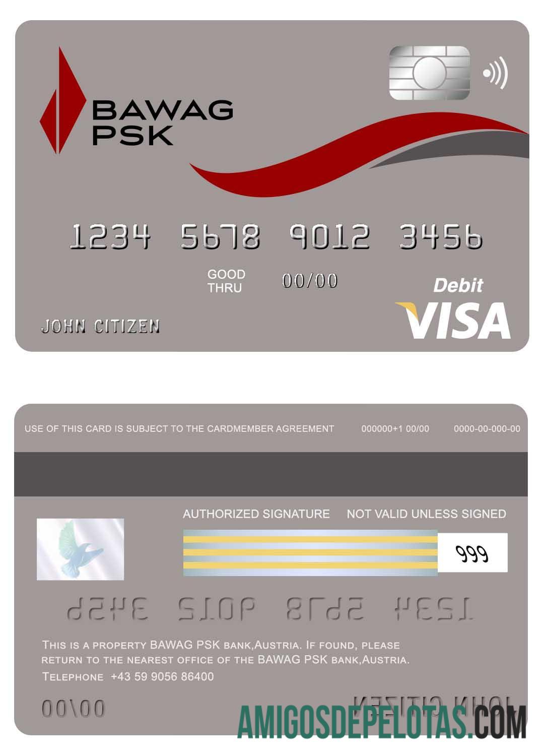 Cartão Visa do Banco Áustria Bawag PSK modelo